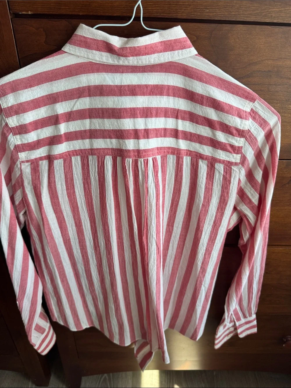 J. Crew Pink and White Striped Tie-Front Button-Up Shirt